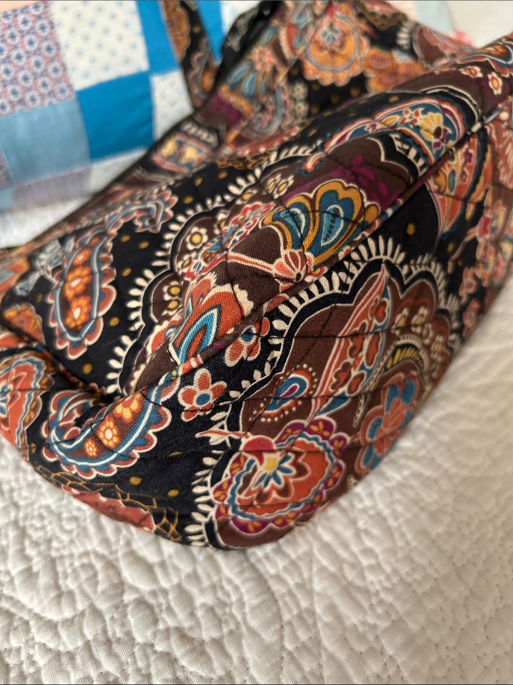 Vera Bradley quilted shoulder purse in browns, turquoise, yellow and black - Picture 12 of 15
